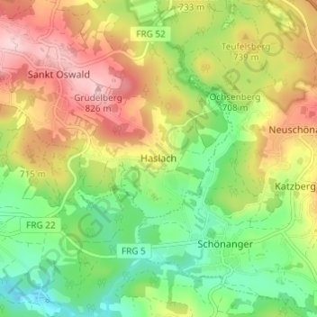 Carte topographique Haslach, altitude, relief