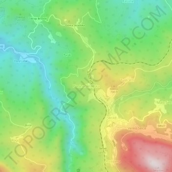 Carte topographique Planina Skradska, altitude, relief