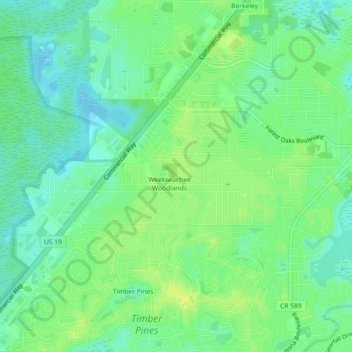 Carte topographique Weeki Wachee Acres, altitude, relief