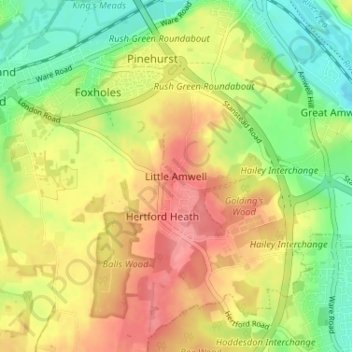 Carte topographique Little Amwell, altitude, relief