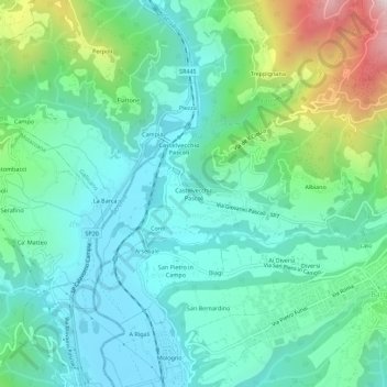 Carte topographique Castelvecchio Pascoli, altitude, relief