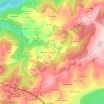 Carte topographique San Pedro, altitude, relief