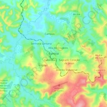 Carte topographique Bambuí, altitude, relief