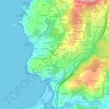Carte topographique A Vesada, altitude, relief
