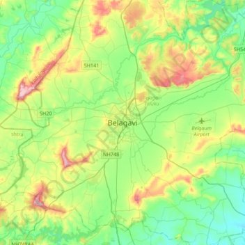 Carte topographique Belagavi, altitude, relief