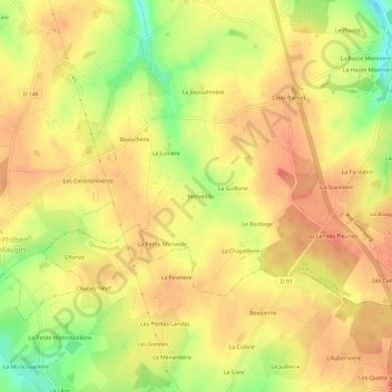 Carte topographique Merveille, altitude, relief