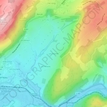Carte topographique Les Chezières, altitude, relief