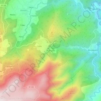 Carte topographique Pedrogão, altitude, relief