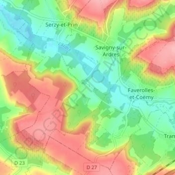 Carte topographique Prin, altitude, relief