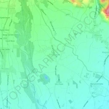 Carte topographique Primulacco, altitude, relief