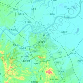 Carte topographique 益阳市, altitude, relief