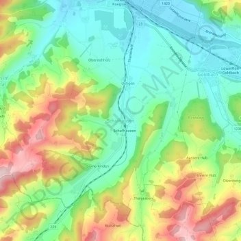 Carte topographique Schafhausen, altitude, relief