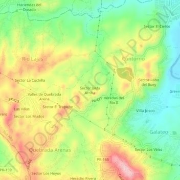 Carte topographique Sector Jalda Arriba, altitude, relief