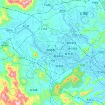 Carte topographique Zhangzhou, altitude, relief