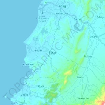 Carte topographique Batac, altitude, relief