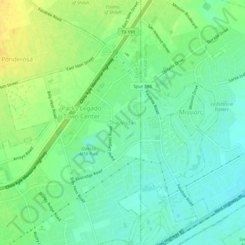 Carte topographique The Vistas, altitude, relief