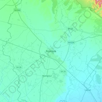 Carte topographique Roorkee, altitude, relief