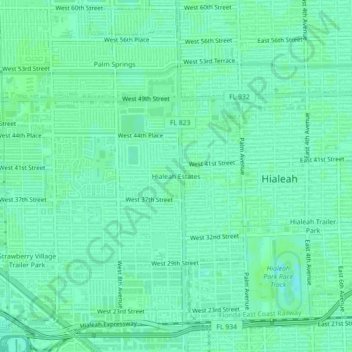 Carte topographique Hialeah Estates, altitude, relief