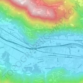 Carte topographique San Valeriano, altitude, relief