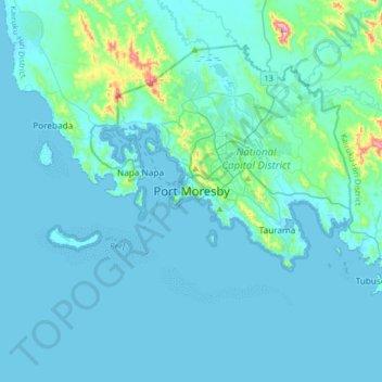 Carte topographique Port Moresby, altitude, relief