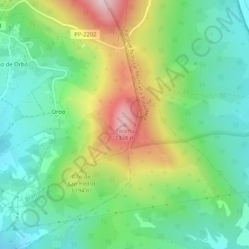 Carte topographique Terena, altitude, relief