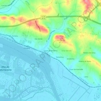 Carte topographique Casal da Marinha, altitude, relief
