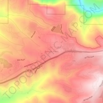 Carte topographique Pollock Pines, altitude, relief