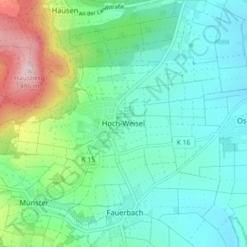 Carte topographique Hoch-Weisel, altitude, relief