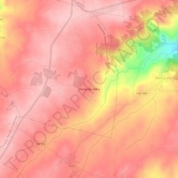 Carte topographique Monte da Velha, altitude, relief