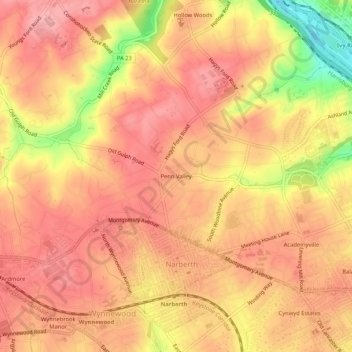 Carte topographique Penn Valley, altitude, relief
