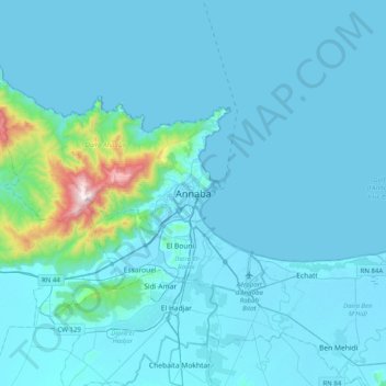 Carte topographique Annaba, altitude, relief