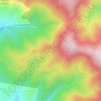 Carte topographique Fonte Monti Nieddu, altitude, relief