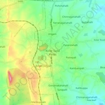 Carte topographique Kolar Gold Fields, altitude, relief