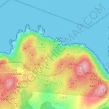 Carte topographique A Zapateira, altitude, relief