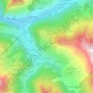 Carte topographique Les Fauges, altitude, relief