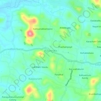 Carte topographique Karumala, altitude, relief