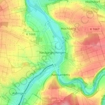 Carte topographique Neckargröningen, altitude, relief