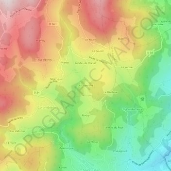 Carte topographique Le Grand Pré, altitude, relief