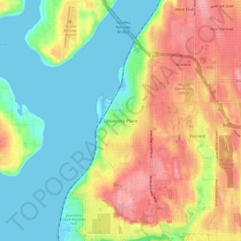 Carte topographique University Place, altitude, relief