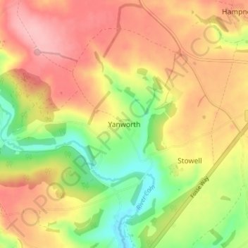 Carte topographique Yanworth, altitude, relief