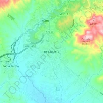 Carte topographique Yerbabuena, altitude, relief