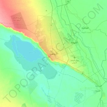 Carte topographique Al-Nadschaf, altitude, relief