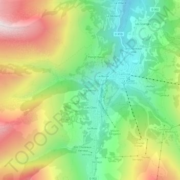 Carte topographique Le Serroz, altitude, relief