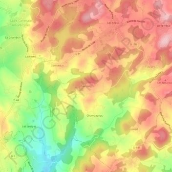 Carte topographique Puy Long, altitude, relief