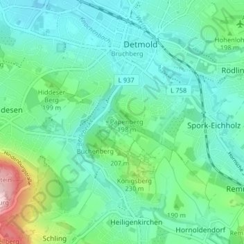 Carte topographique Mindener Hof, altitude, relief