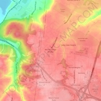 Carte topographique Mount Carmel Heights, altitude, relief
