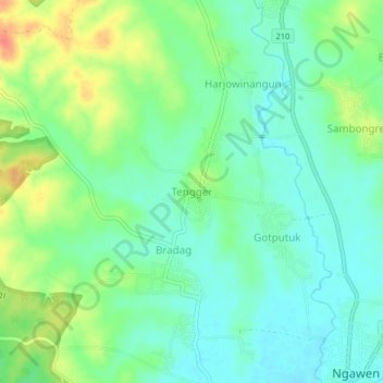 Carte topographique Tengger, altitude, relief