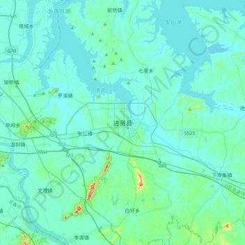Carte topographique Jinxian, altitude, relief