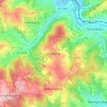 Carte topographique Daxberg, altitude, relief