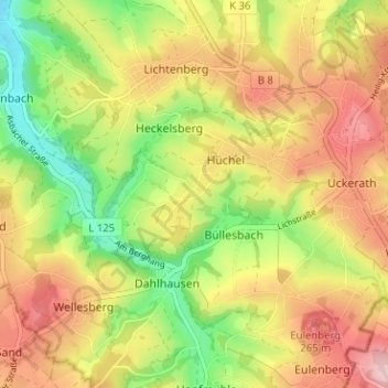 Carte topographique Hüchel, altitude, relief